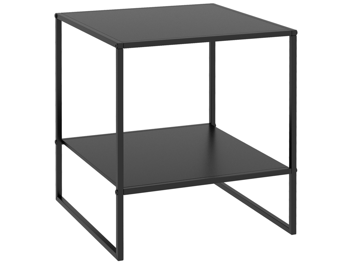 Mesita Auxiliar Cuadrada De Estilo Industrial En Metal Negro Con Estante - 40 X 40 X 45 Cm, Color Negro.