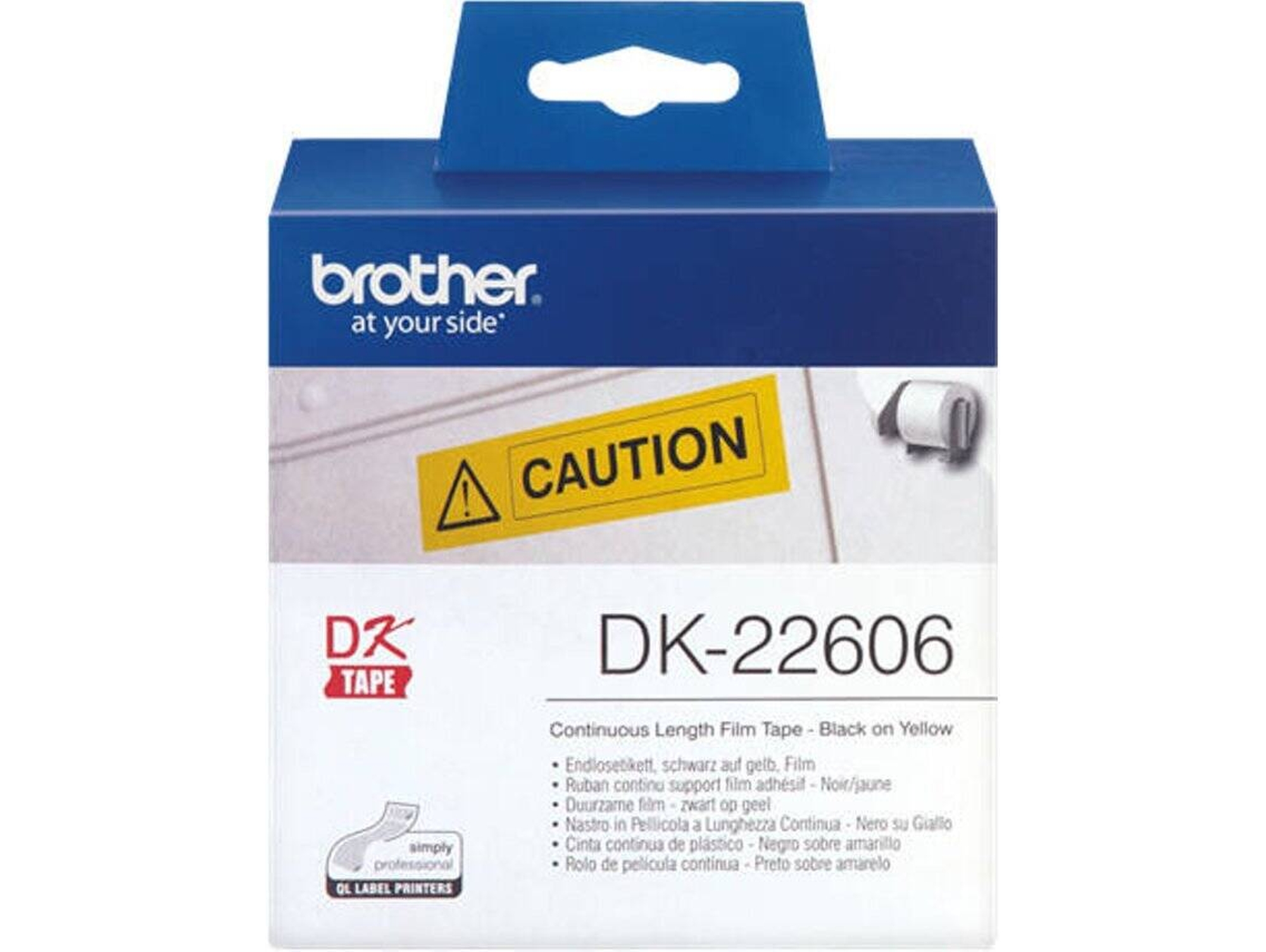 Cinta Laminada BROTHER DK-22606 Negro sobre Amarillo