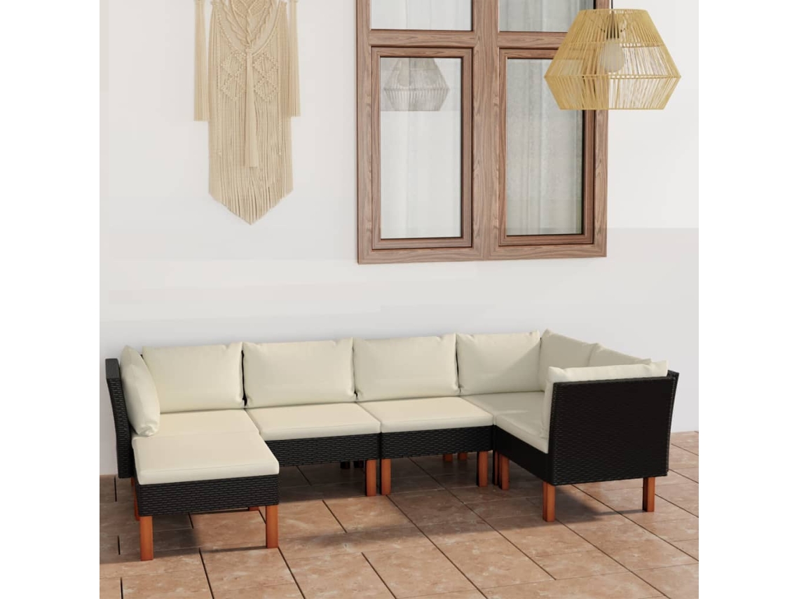 Conjunto de jardín de 6 piezas con cojines, mimbre sintético negro, DKD Home Decor