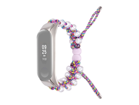 Correa de nailon decoración de cuentas diseño de cordón ajustable para Xiaomi Mi Band 5/6 - rosa colorido