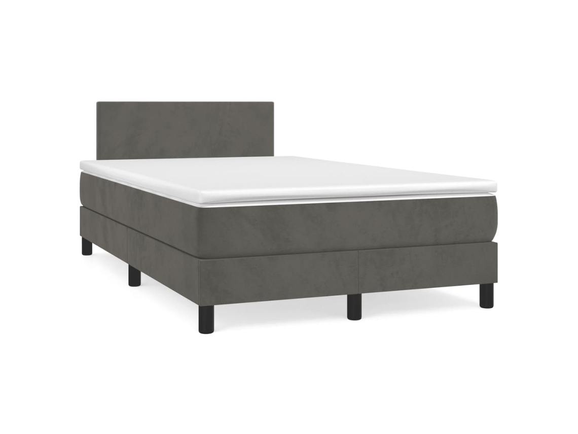Cama Box Spring Con Colchón Terciopelo Gris Oscuro 120x190 Cm