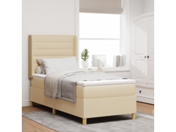 Cama Box Spring Con Colchón Tela Crema 100x200 Cm