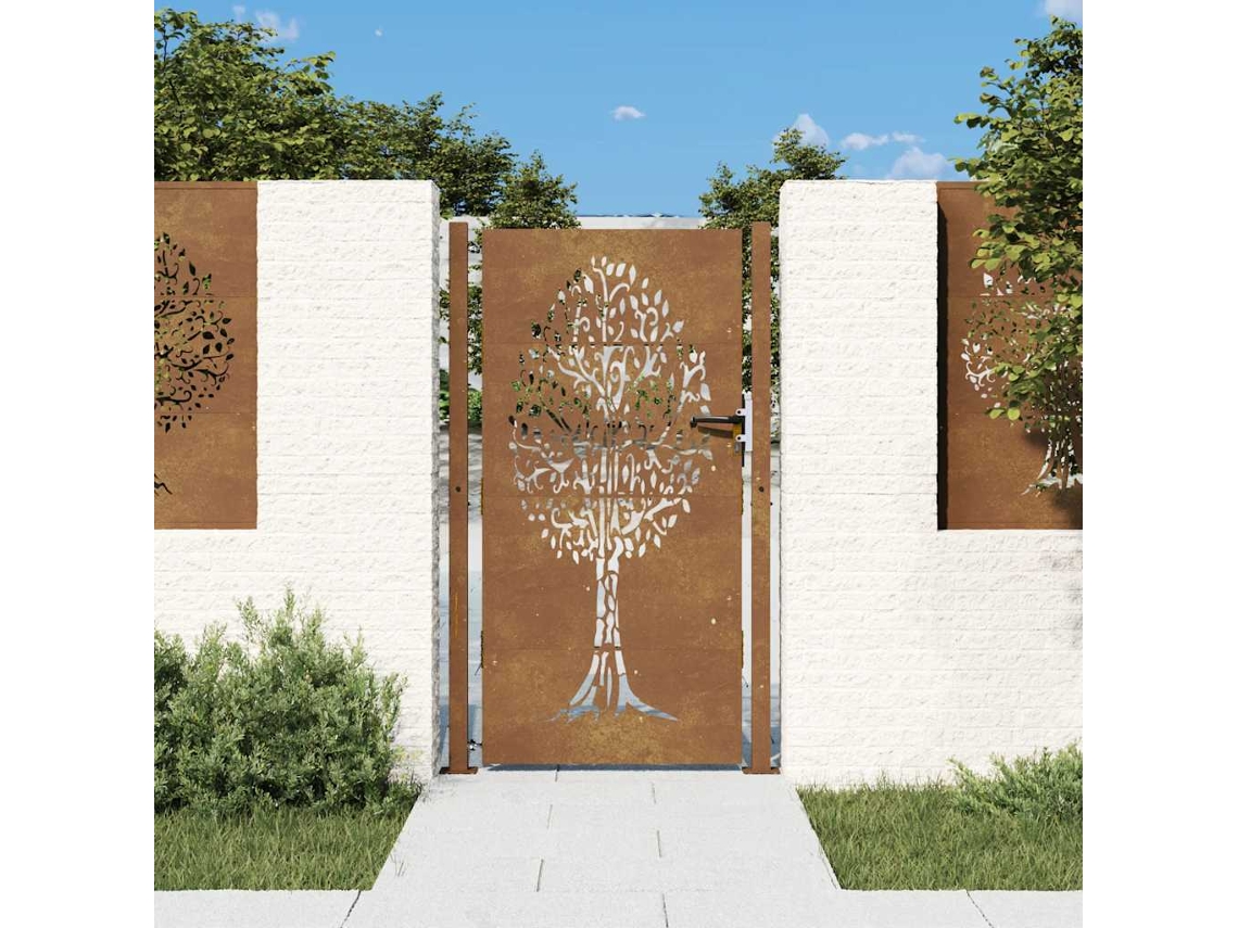 Puerta de jardín de acero corten de 105 x 180 cm, diseño de árbol Wsd361664 Lovely House