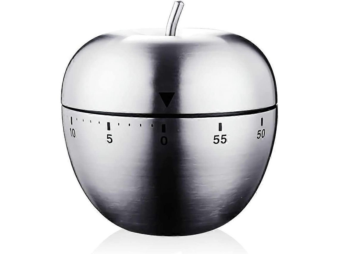 Temporizador De Cocina De Acero Inoxidable En Forma De Manzana Rotativo Mecánico Sin Batería Con Alarma