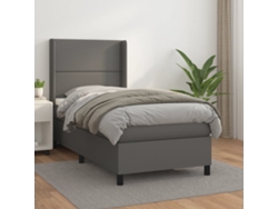 Cama Box Spring Con Colchón Cuero Sintético Gris 90x200 Cm