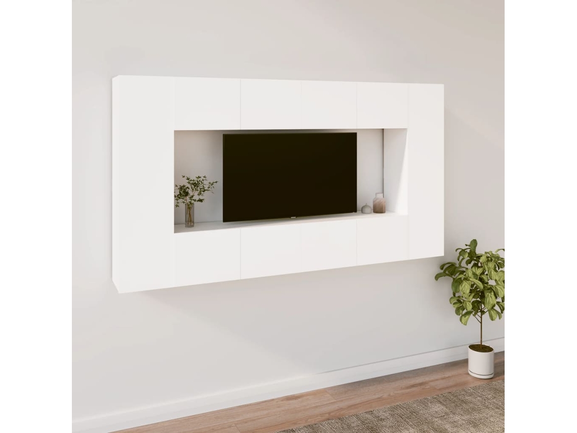 Pack Muebles de Armario Tv 8 Pzs Madera Procesada Blanco