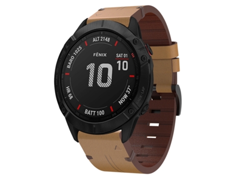 Correa de reloj con hebilla de acero y cuero para Garmin Fenix 6X Pro 26 mm (marrón claro)
