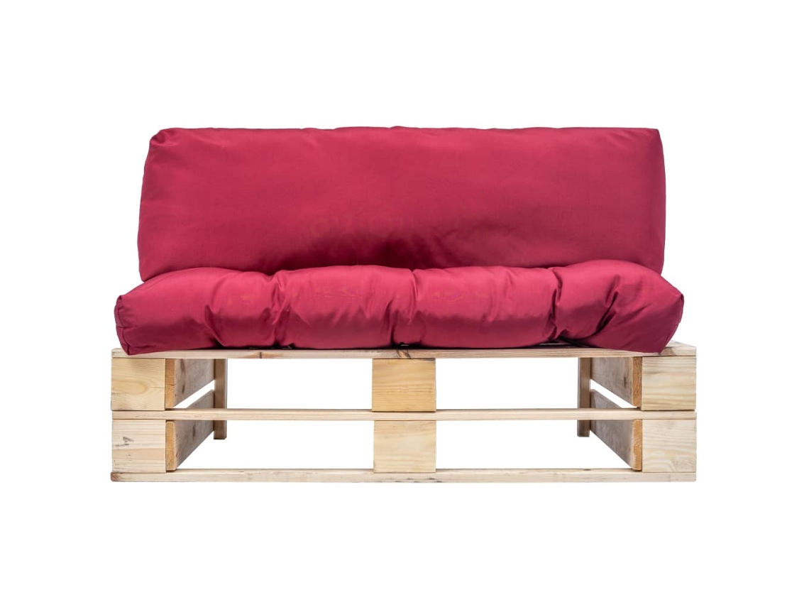 Sofá De Jardín | Sofá De Exterior De Palets Con Cojines Rojos Madera De Pino Wsd913714