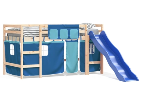 Cama alta para niños VIDAXL con cortinas madera pino azul (80x200cm)