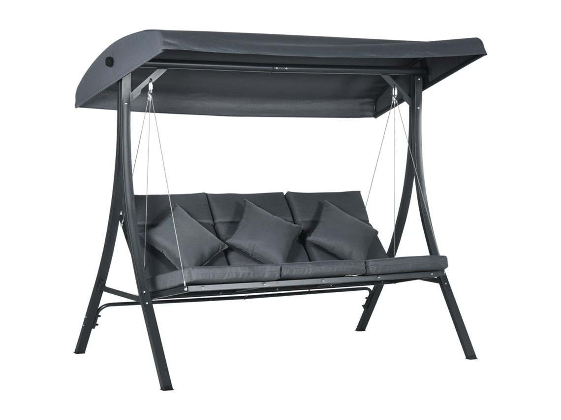 Columpio de jardín para exteriores, de 3 plazas, con toldo ajustable y estructura de acero, 202x115x168 cm, gris oscuro. ZENCORE SERVICES