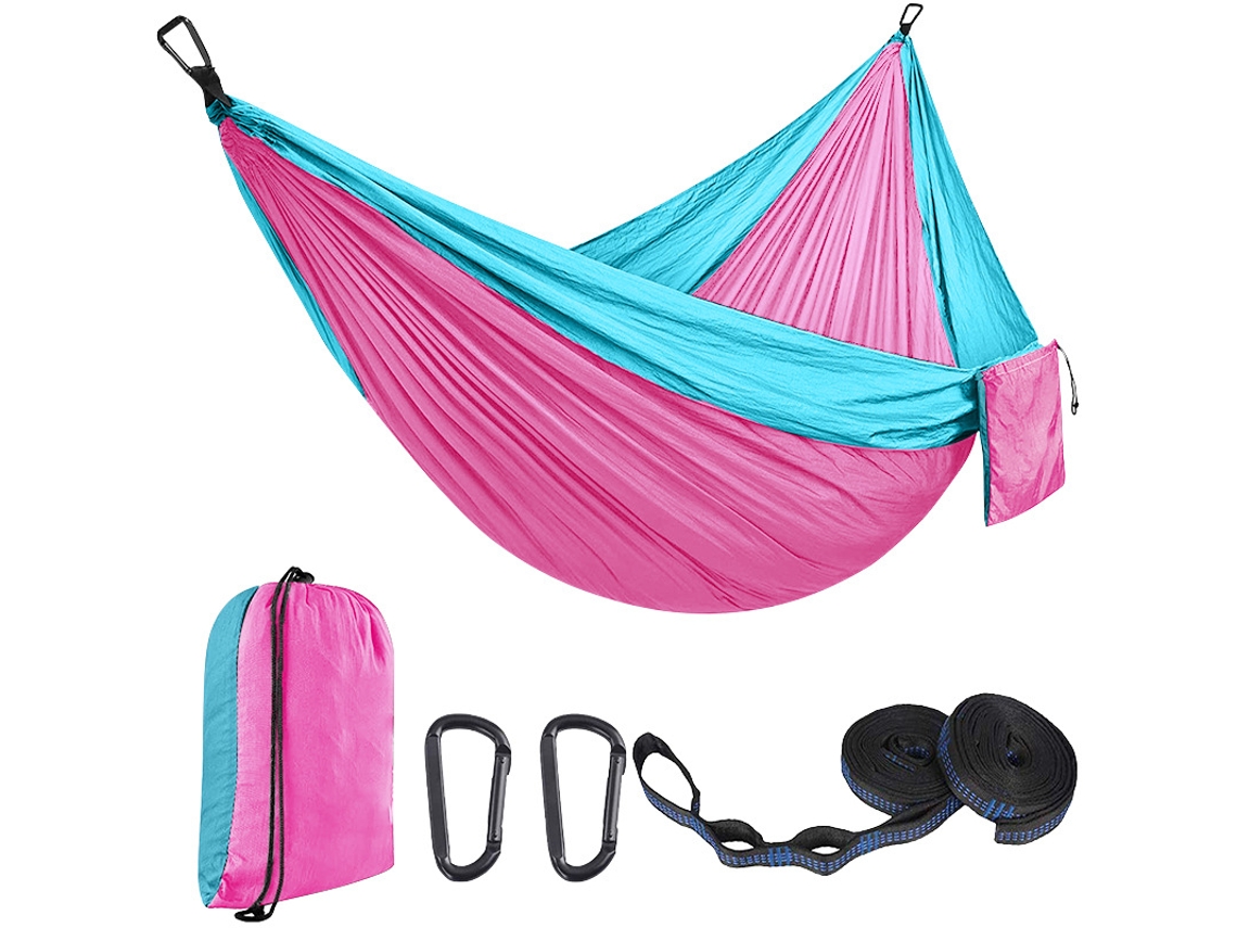 Hamaca Individual Chrui Con 51 Correas Y Mosquetón, 270 X 140 Cm (azul Cielo, Rosa)