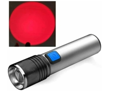 Linterna, luz roja, linterna LED con zoom, portátil con zoom, luz roja de mano para pesca, resistente al agua (gris) YIZHOOD