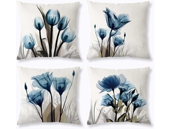 Rebe-conjunto De 4 Fundas De Almohada De Flores Azules Para Sala, Sofá Exterior 45x45 Cm