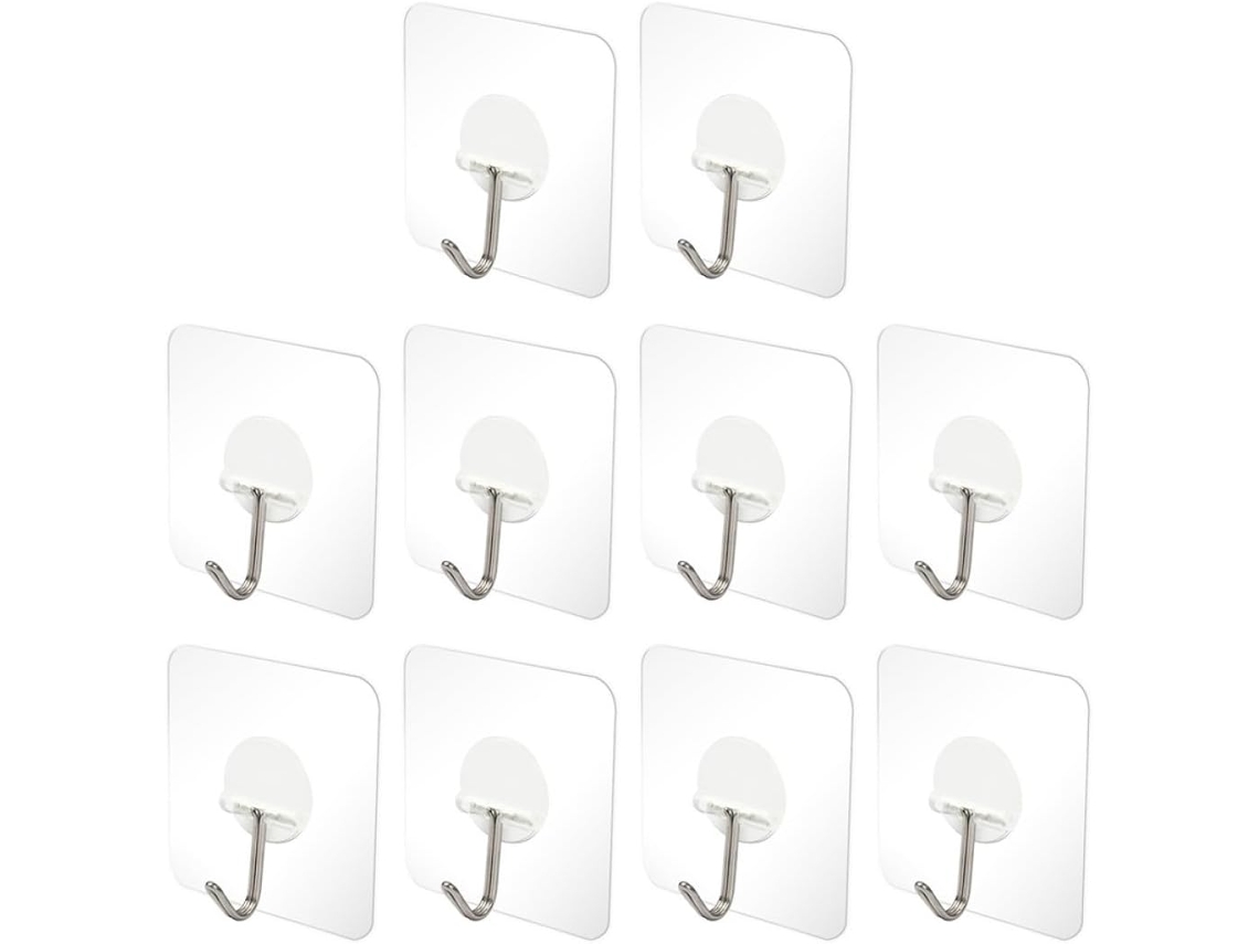 Juego 10 Ganchos Adhesivos Dejar Rastro Plástico Acero Inoxidable Ligeros Compactos Almacenamiento Hogar