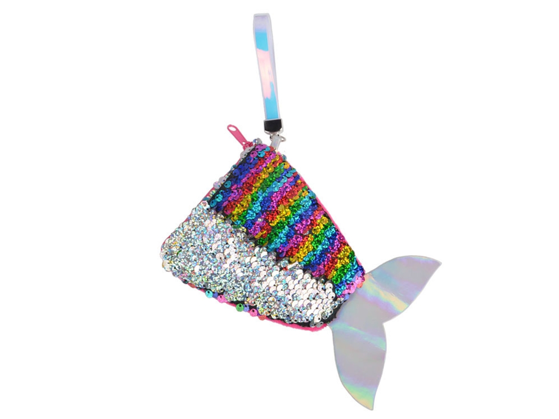 Bolsa de equipaje con lentejuelas y cola de sirena colorida de Truyuety con asa y fecha plateada