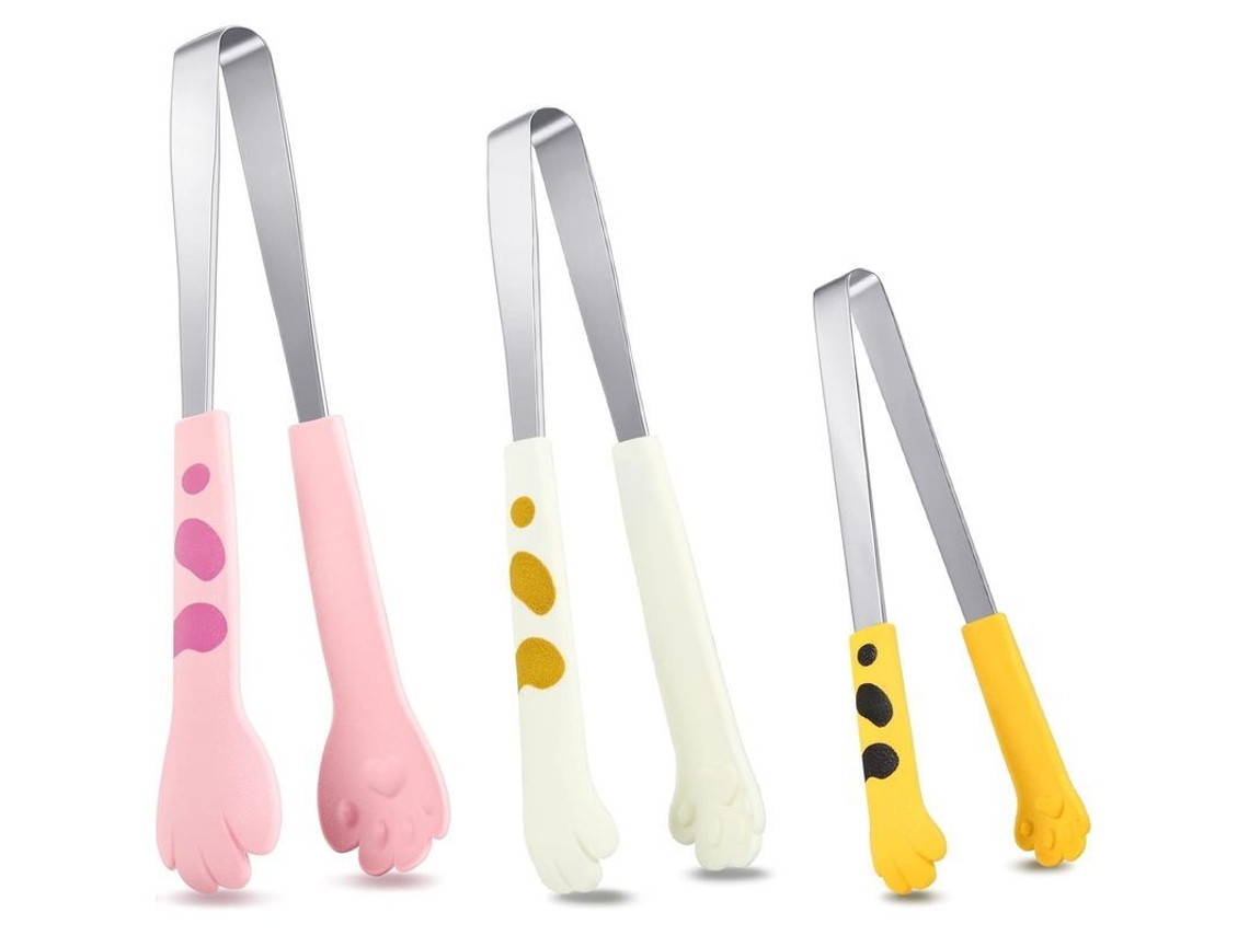 Cuisine Pince In Forme De Griffe De Chat 3 Pièces Acier Inoxidable Silicona Jaune Rose Blanc