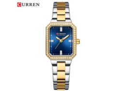 Relógio Feminino Pequeno Quadrado (dourado E Azul) Com Movimento De Quartzo, À Prova D'água E Com Strass.