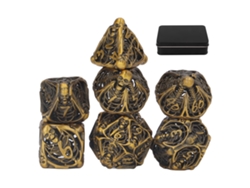 Set De 7 Dados Metálicos Huecos Con Diseño De Calavera Poliédricos Exquisitos Para Juegos De Mesa Y Cartas Oro Antiguo