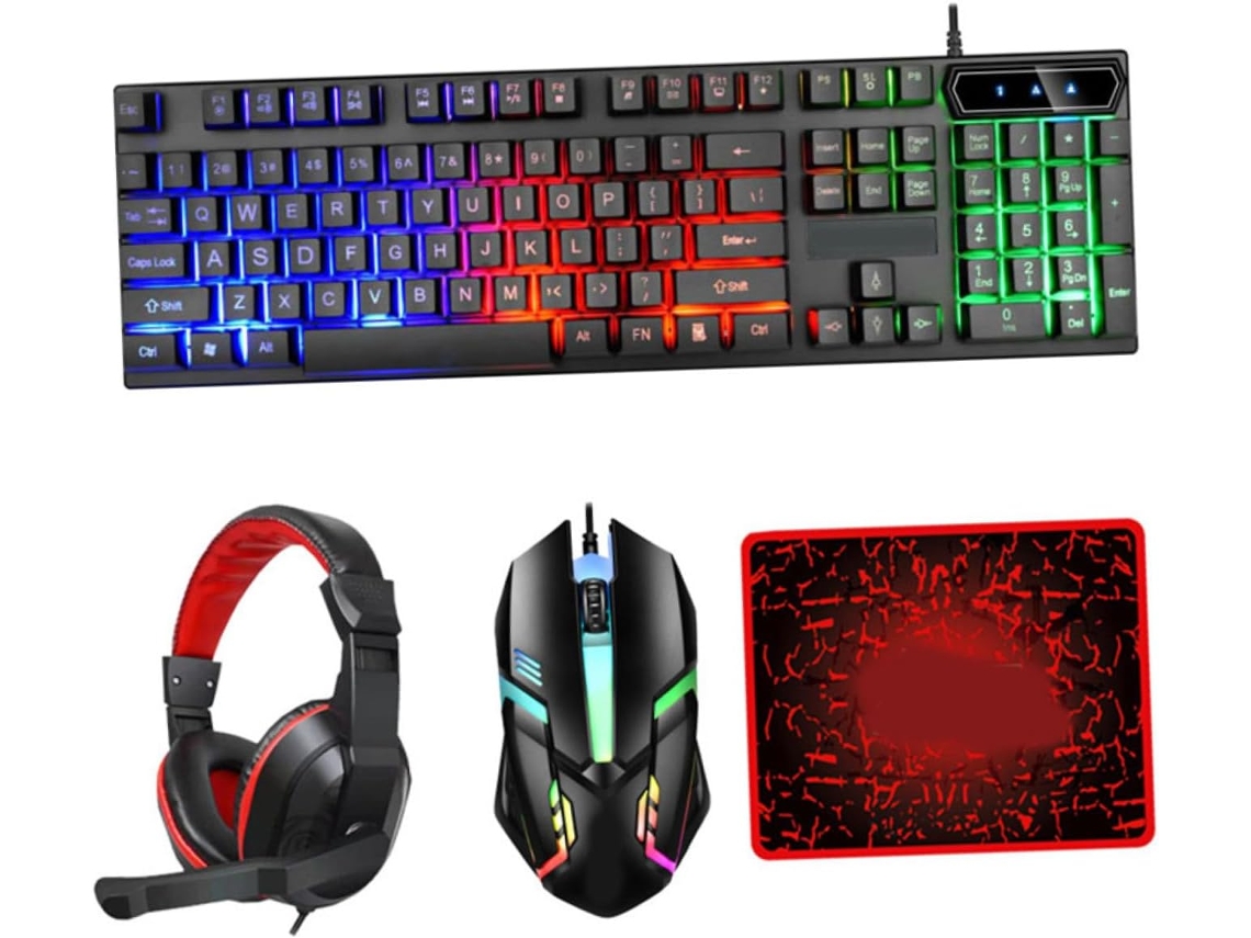 Combo Teclado Ratón Retroiluminados Jugadores Auriculares Alfombrilla Oficina Juegos Ergonómico Compatible