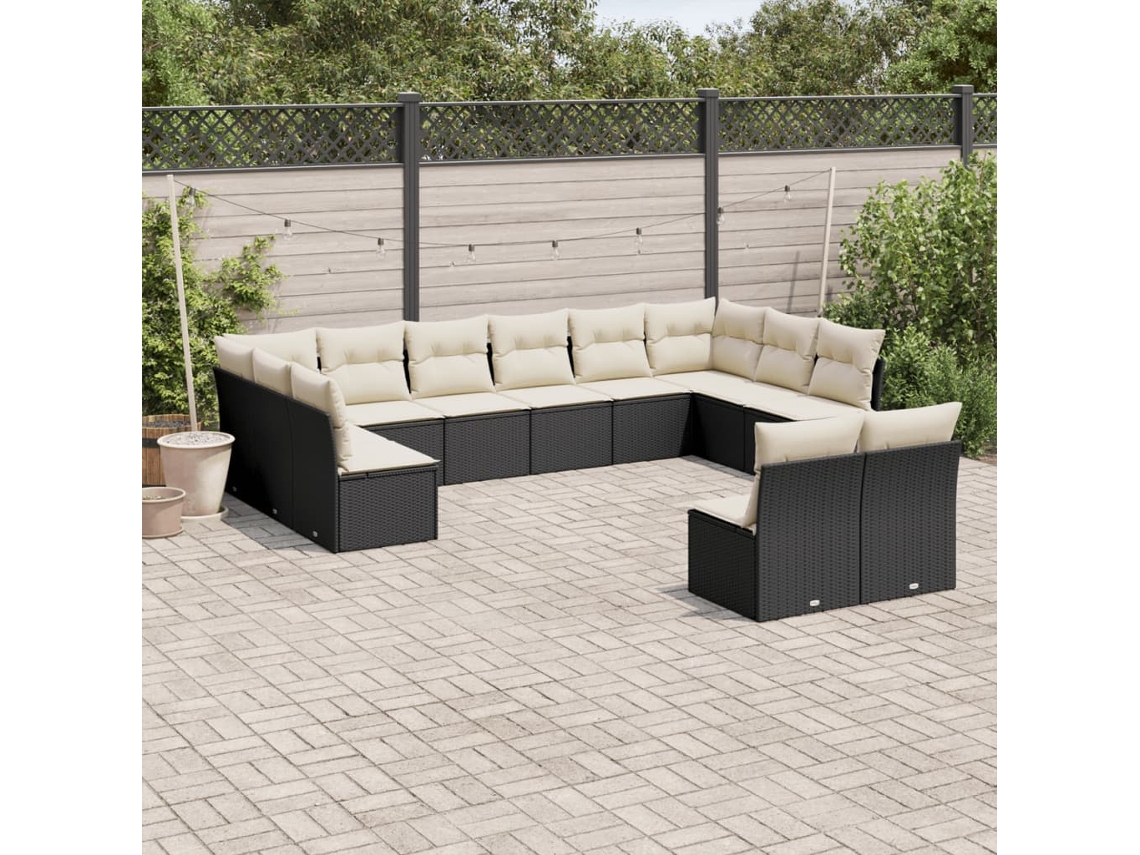 Conjunto de sofá de jardín de 12 piezas con cojines en mimbre sintético negro de DKD Home Decor