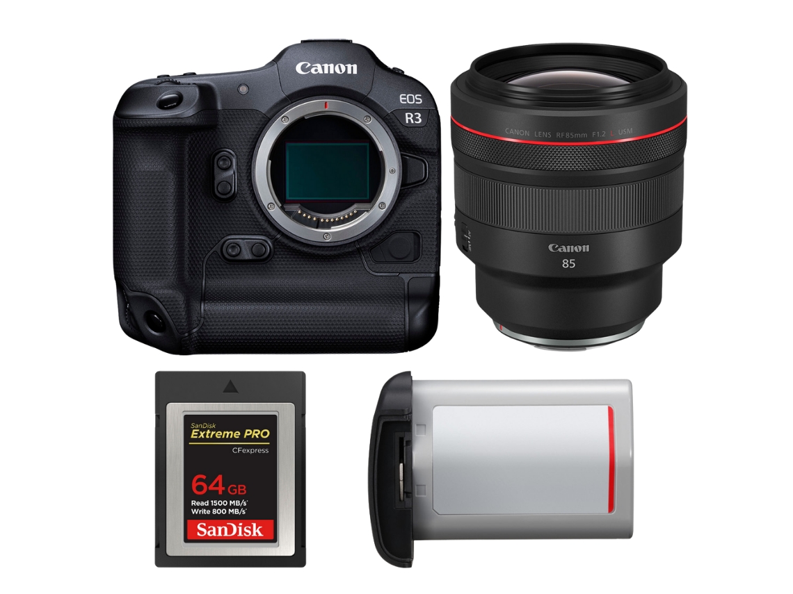 Canon Eos R3 + Rf 85mm F/1.2 L Usm + 1 Sandisk 64gb Extreme Pro Cfexpress Type B + Canon Lp-e19 + Ebook “20 Consejos Para Fotos Que Impactan”
