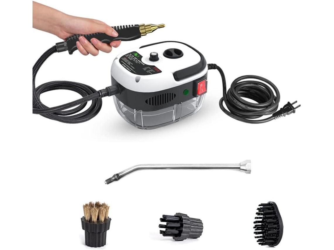 Limpiador a vapor de alta temperatura y alta presión de 2500 W, 1000 ml con 3 cabezales de cepillo, 6 modos ajustables, blanco Gertiz