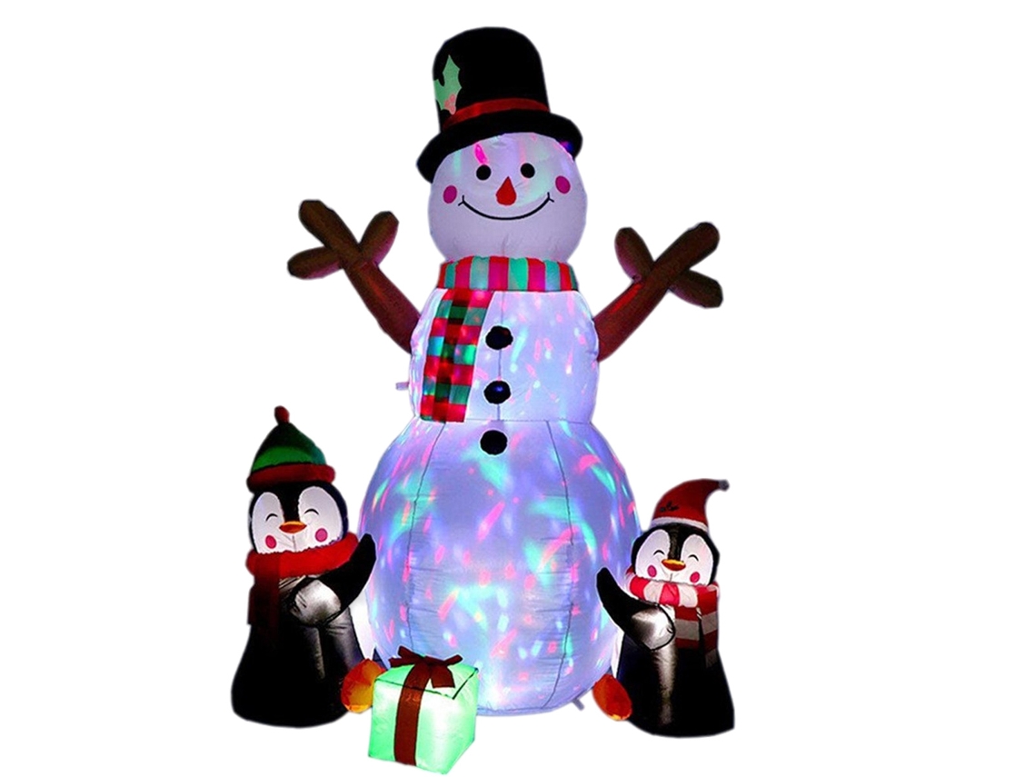 Adornos navideños inflables para exteriores, muñeco de nieve y pingüinos inflables con luces LED giratorias para decoración de jardín y patio.