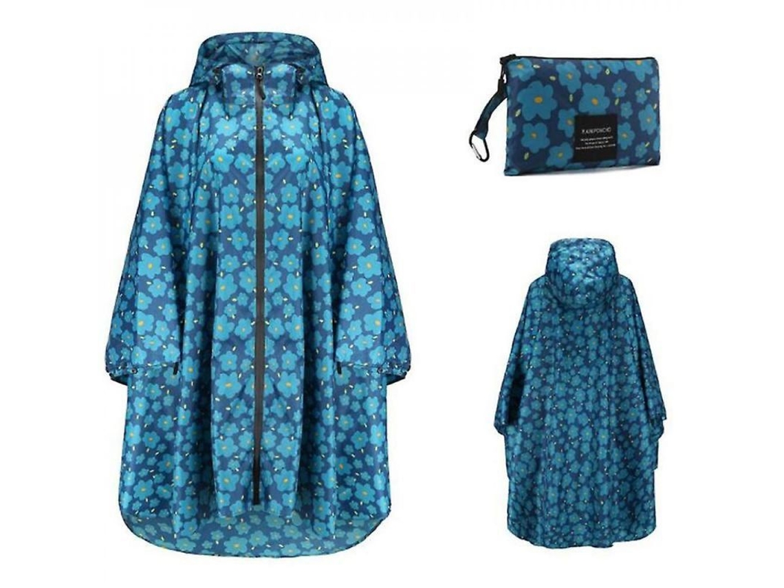 2026-impermeable Portátil Para Adultos Con Capucha Y Mangas, Poncho Reutilizable Ligero De Tela Resistente Al Agua Flor Azul