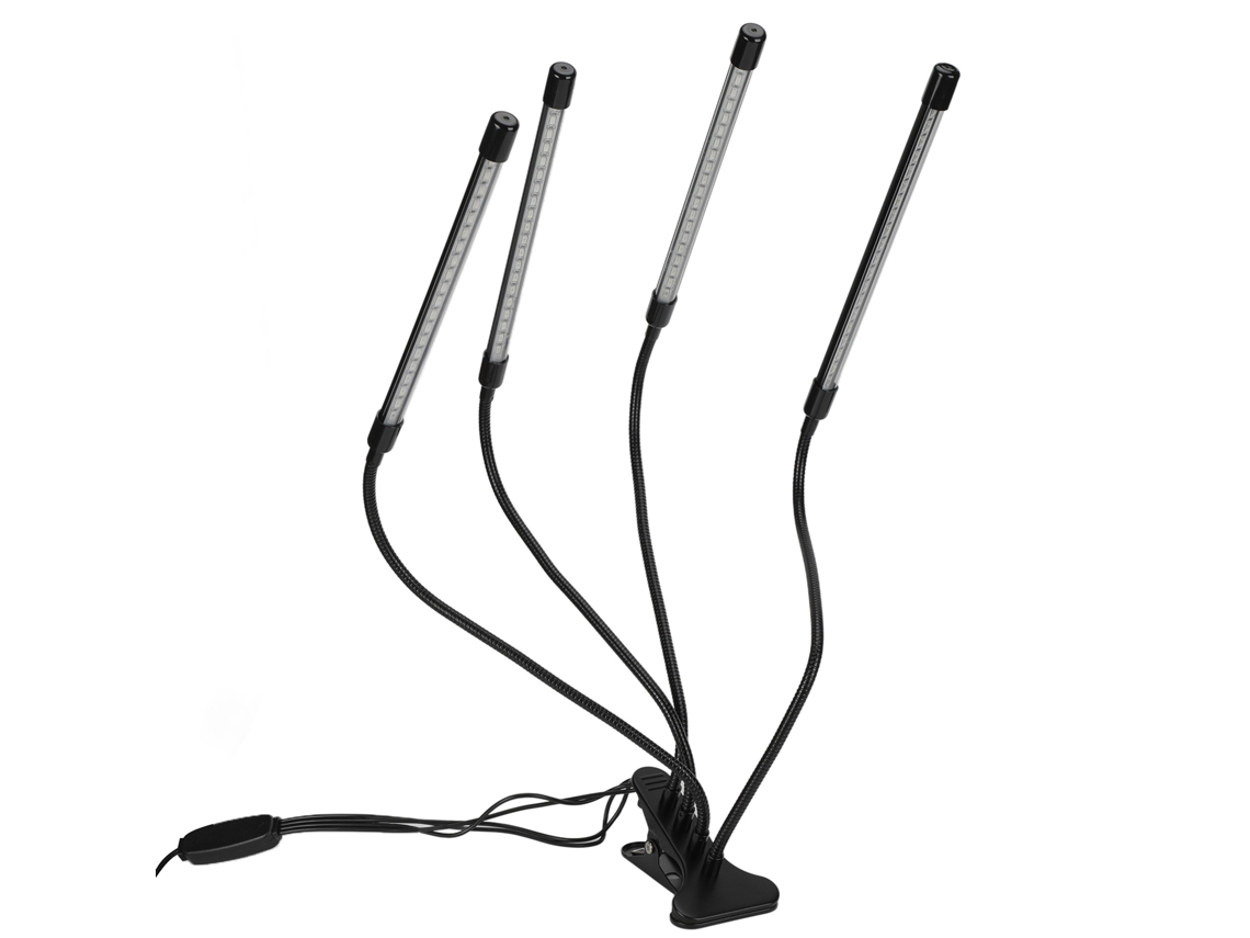Lámparas Led De 4 Cabezales Y 40 W De Espectro Completo Para Cultivo De Plantas De Interior, Con Pinza Y Temporizador.