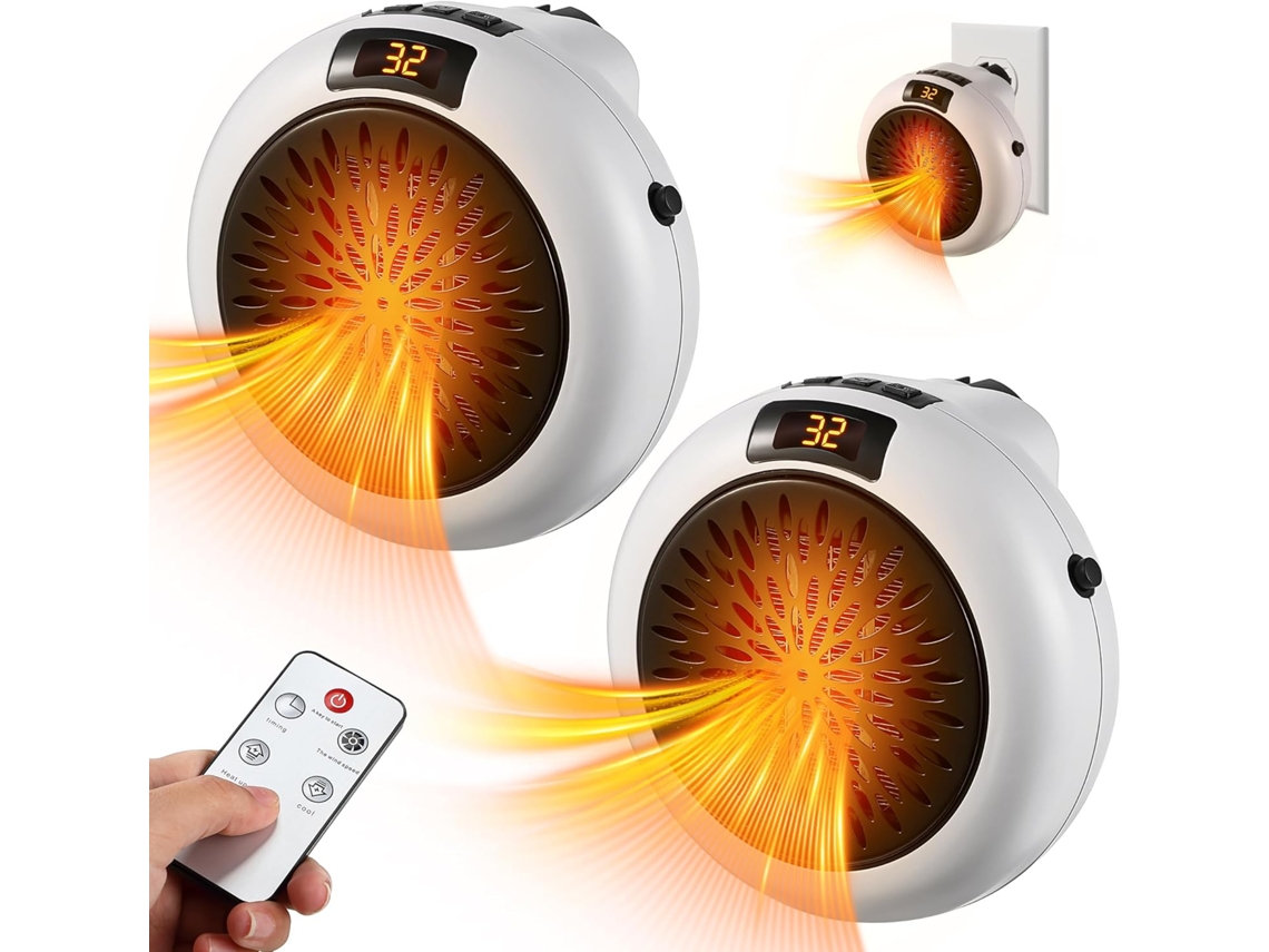Calentador portátil, pequeño calentador eléctrico con control remoto (blanco - 2 unidades) Cuich