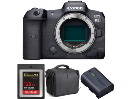 Kit Cámara CANON EOS R5 + SanDisk 128 GB + Batería + Bolsa (Full-Frame)