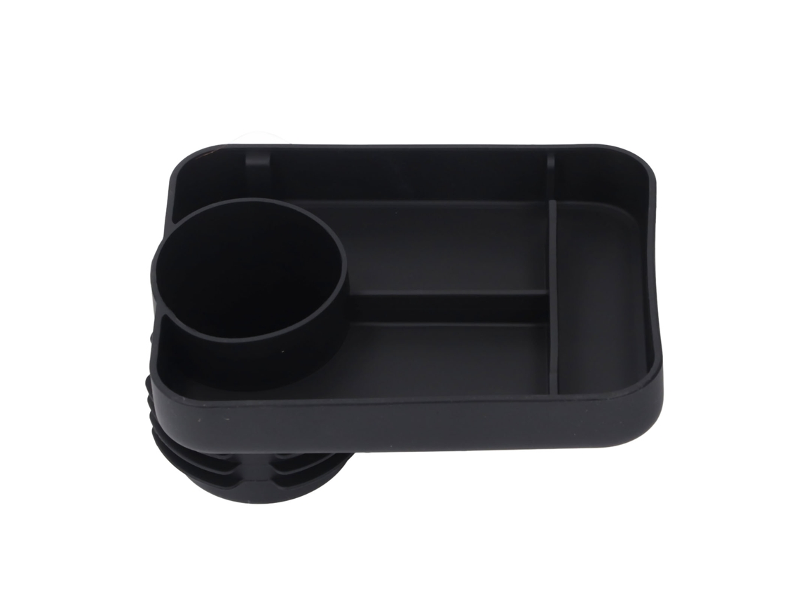 Bandeja Multifuncional De Silicona Negra Para Cochecito Con Portavasos Y Compartimentos.