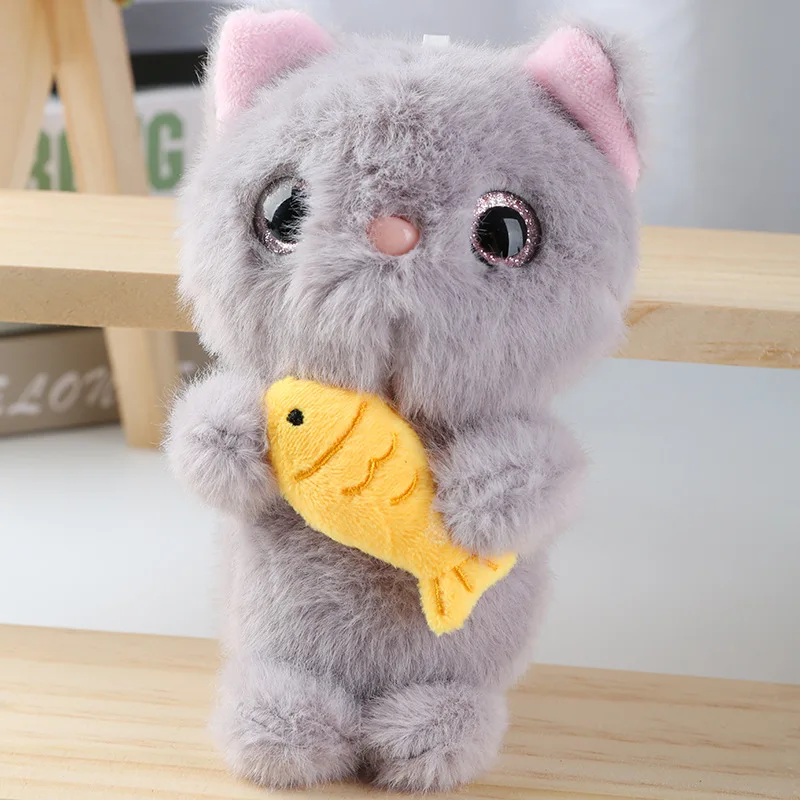 (gris) Llavero De Peluche Con Colgante De Gatito Abrazando Un Pez, Llavero De Juguete Para Bolso
