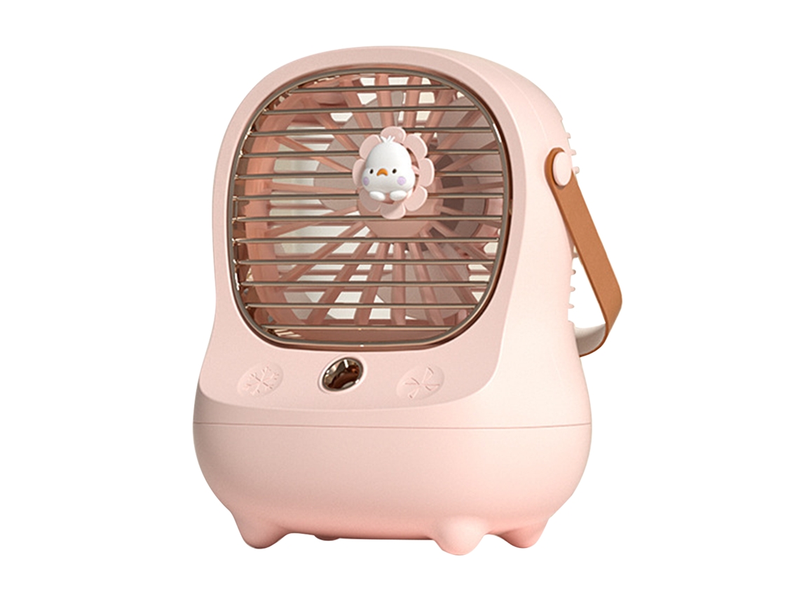 Ventilador de mesa portátil rosa recargable por USB con pulverizador