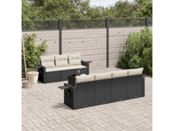 Conjunto de 8 sofás de jardín con cojines de mimbre sintético negro, Dkd Home Decor