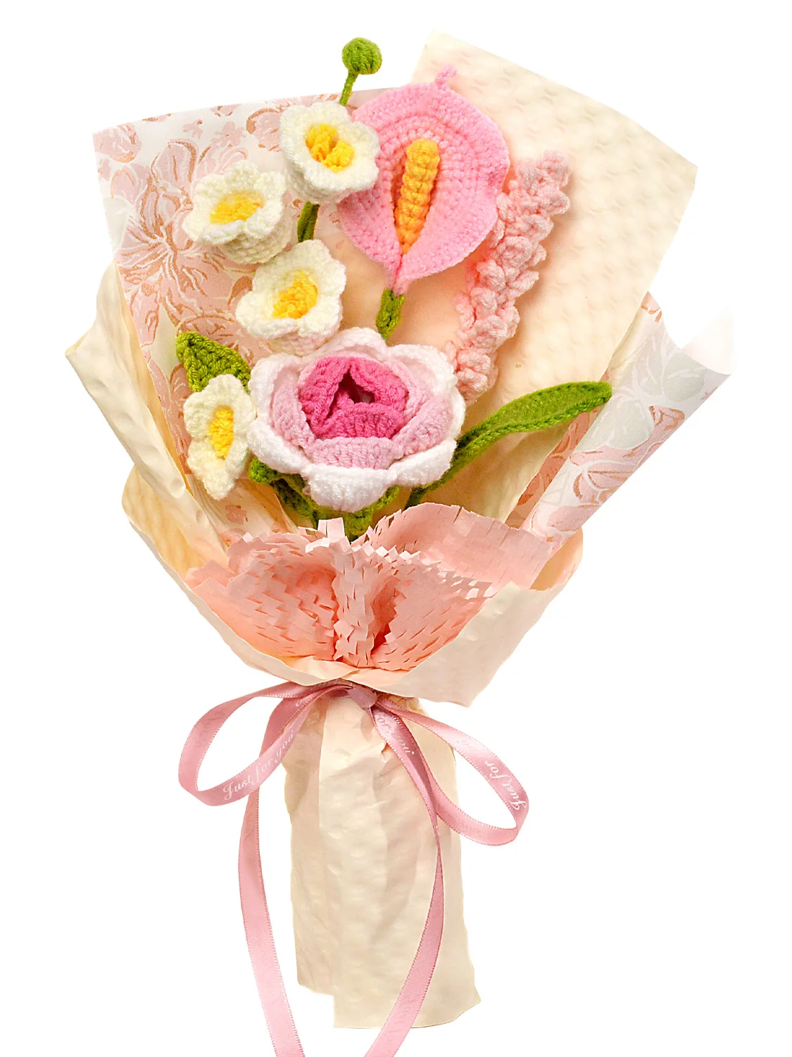 (rosa) Ramo de rosas rosadas tejido a mano a crochet, el regalo perfecto.