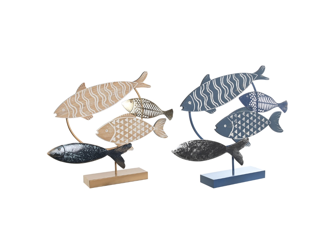 Figura Decorativa DKD HOME DECOR Natural Azul Dorado Metal Madera Espirales Mediterráneo (53 x 9 x 45 cm)