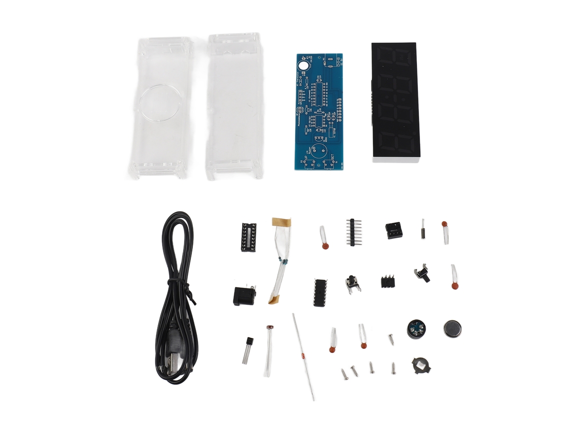 Kit De Reloj Digital Led De 4 Dígitos Compacto Con Control De Luz, Temperatura, Fecha, Hora Y Caja Transparente