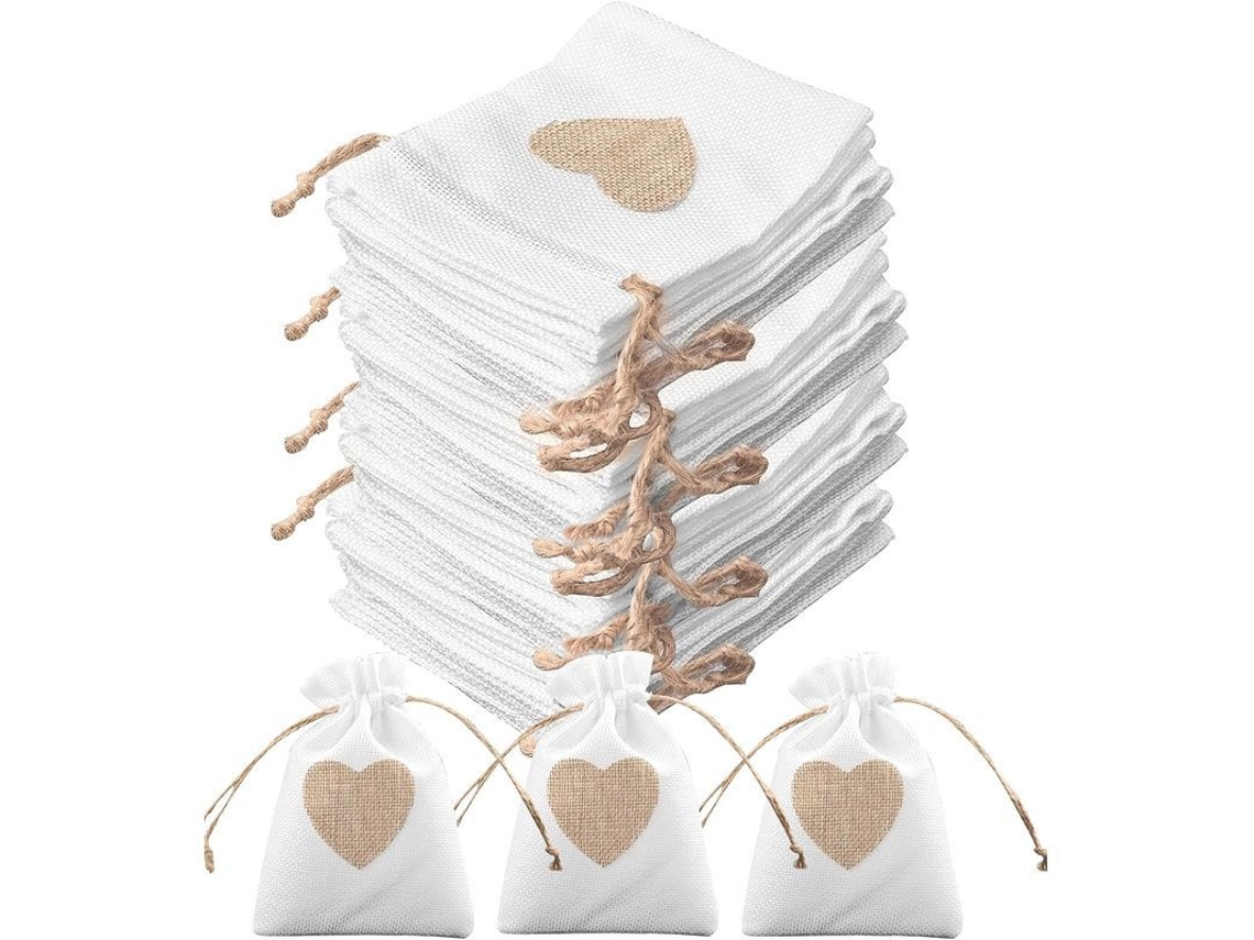 Juego De 30 Bolsitas De Yute Con Forma De Corazón De 10x14 Cm Con Cordón Ajustable - Regalo De Navidad