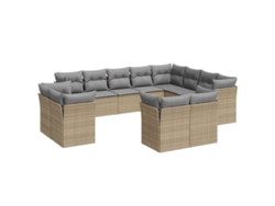 Conjunto de 12 sofás de jardín con cojines de mimbre, beige, EXCLUSIVO DE LA CASA