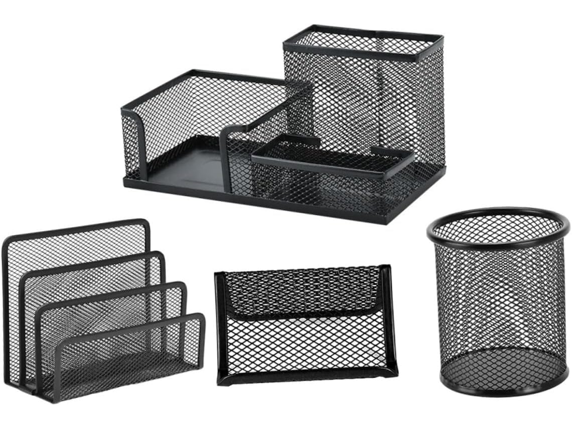 Juego De 4 Portalápices Multifuncionales De Hierro Negro Para Oficina, Cartas Y Tarjetas.