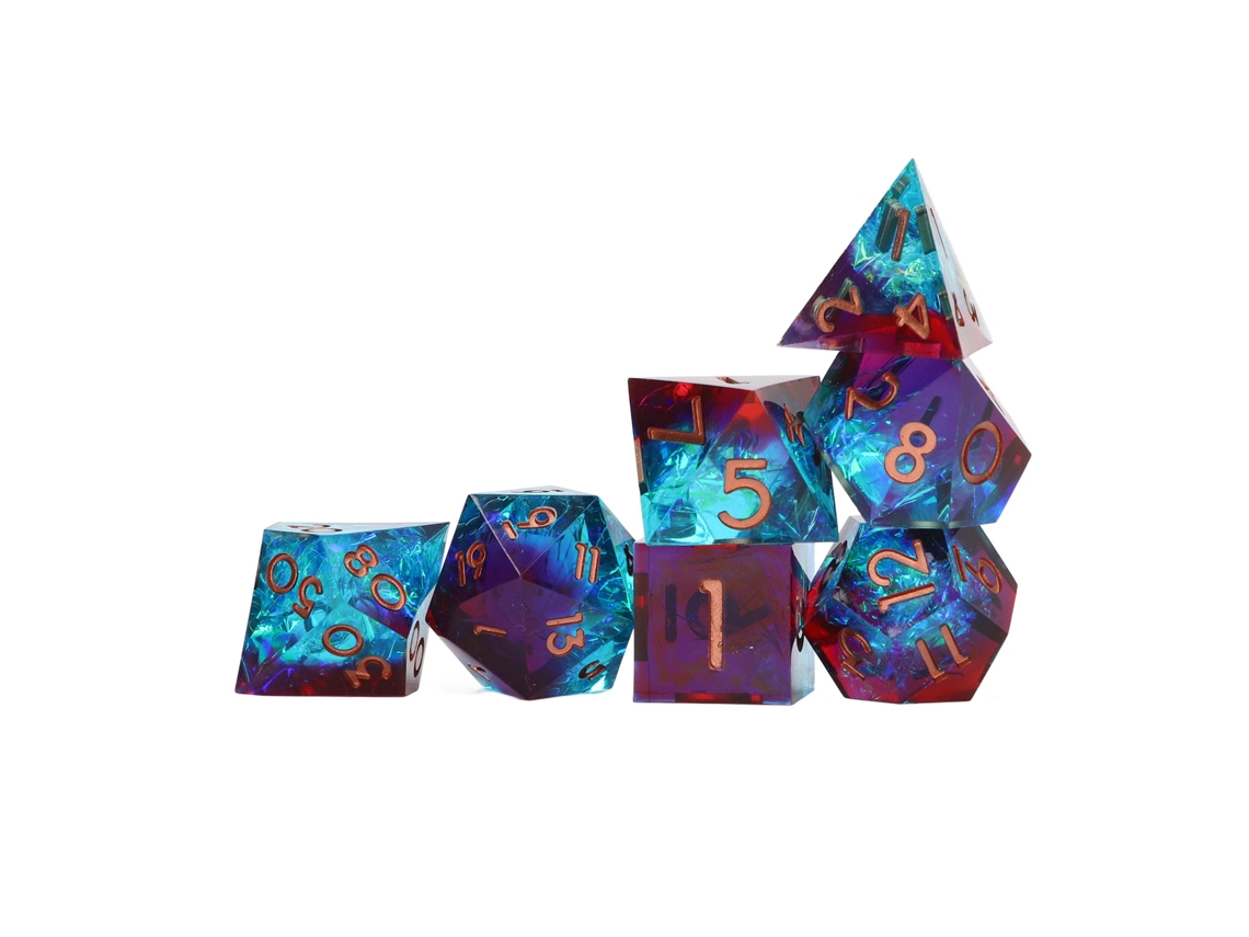 Conjunto De 7 Dados Poliédricos De Resina Com Números Para Jogos De Tabuleiro Azul