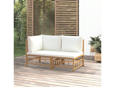 MAISON EXCLUSIVE Set de muebles de jardín 2 piezas bambú y cojines blanco crema