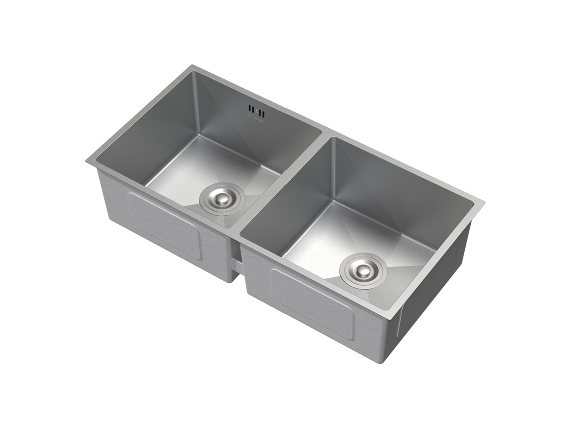 Fregadero doble acero inoxidable con cubeta encastrada plata desagüe rebosadero 81,5x40 cm ML-DESIGN