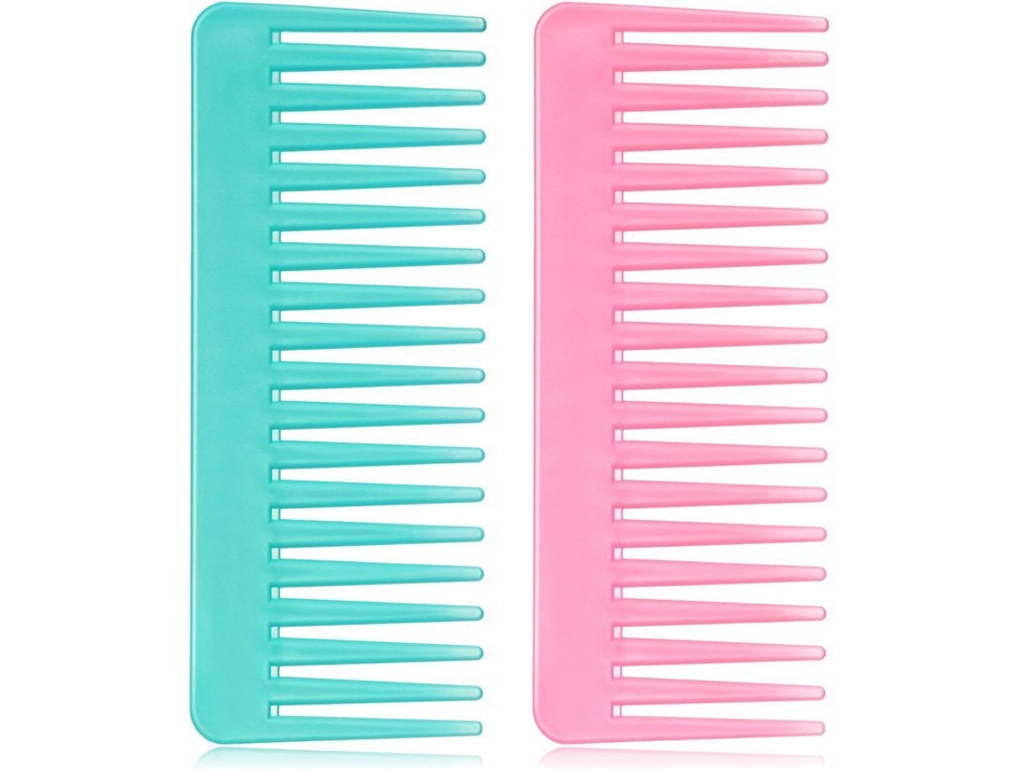 Peine De Dientes Anchos Para Cabello Rizado Seco O Mojado, Sin Mango, Antiestático (cian, Rosa)