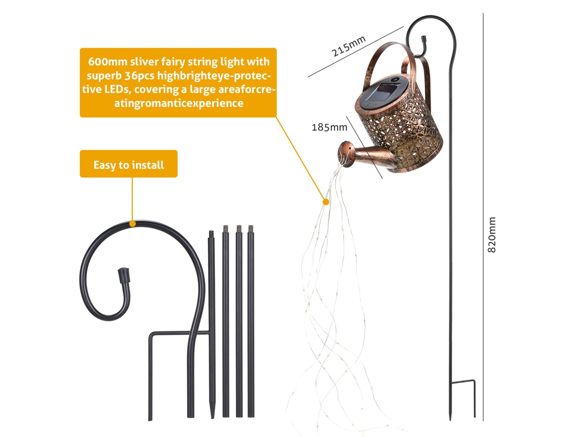 Bj-lâmpada Solar De Chuveiro 36leds 600mm Com Controle De Luz Ip65 Resistente À Água Para Jardim Pátio Decoração Festas Natal