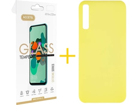 Kit Funda + Protector de Pantalla Samsung Galaxy A30s ACCETEL Silicona Líquida (Amarillo)