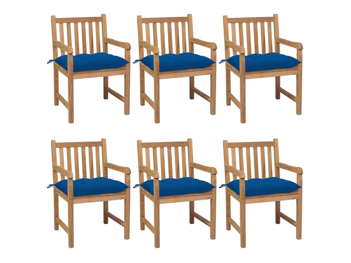 Sillas de jardín DKD Home Decor de 6 piezas con cojines azules en teca maciza