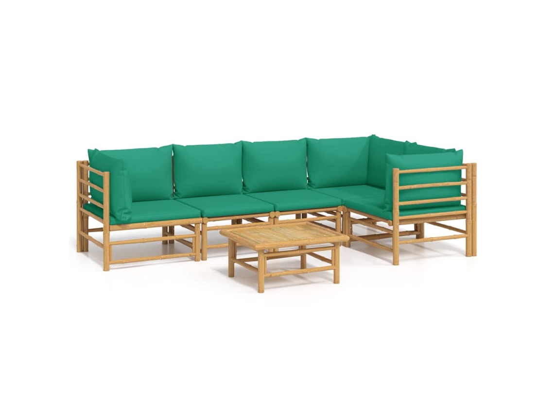 Maison Exclusive - Juego de salón de jardín de bambú de 6 piezas con cojines verdes