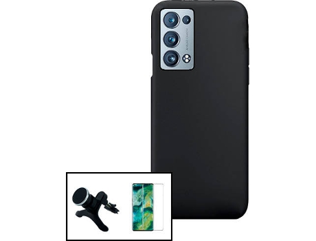 Carcasa + Protector Cristal Templado + Soporte Oppo Reno6 Pro+ 5G PHONECARE Silicona Líquida Negro